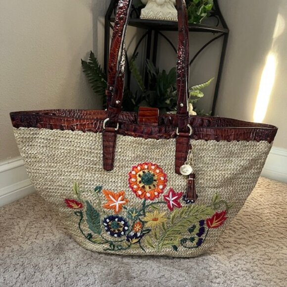 Brahmin Le Jardin Woven Straw Romina Large Tote Bag